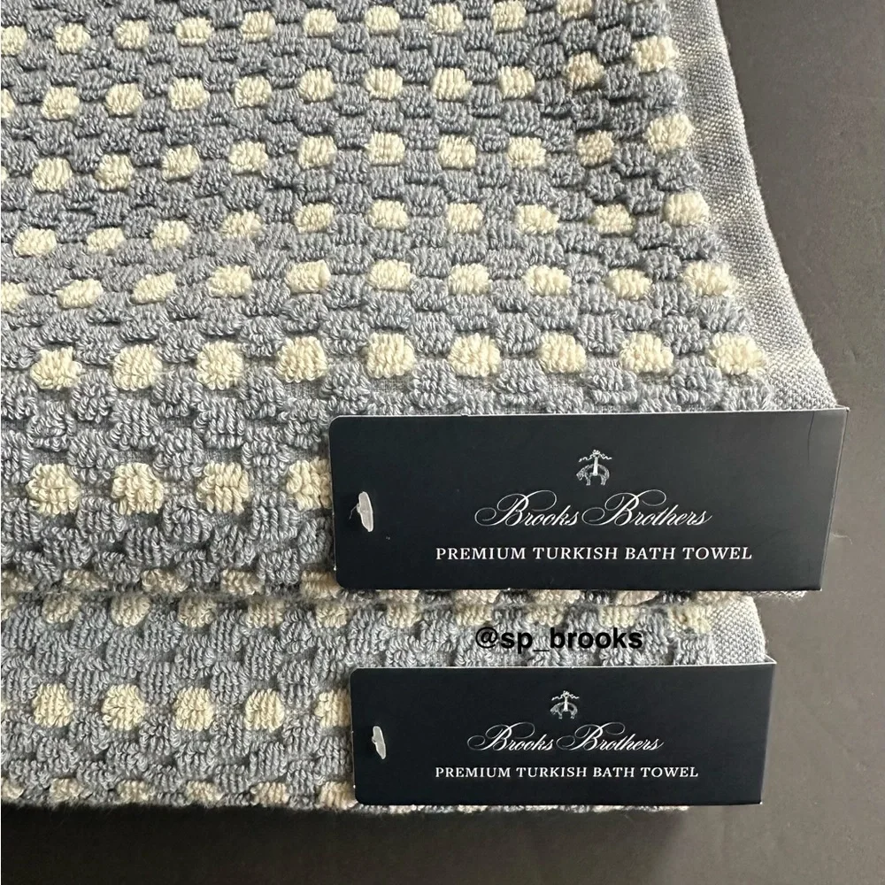 🎁2PC Brooks Brothers Premium Turkish Cotton Hand Towel Set -Waffle Blue & Ivory